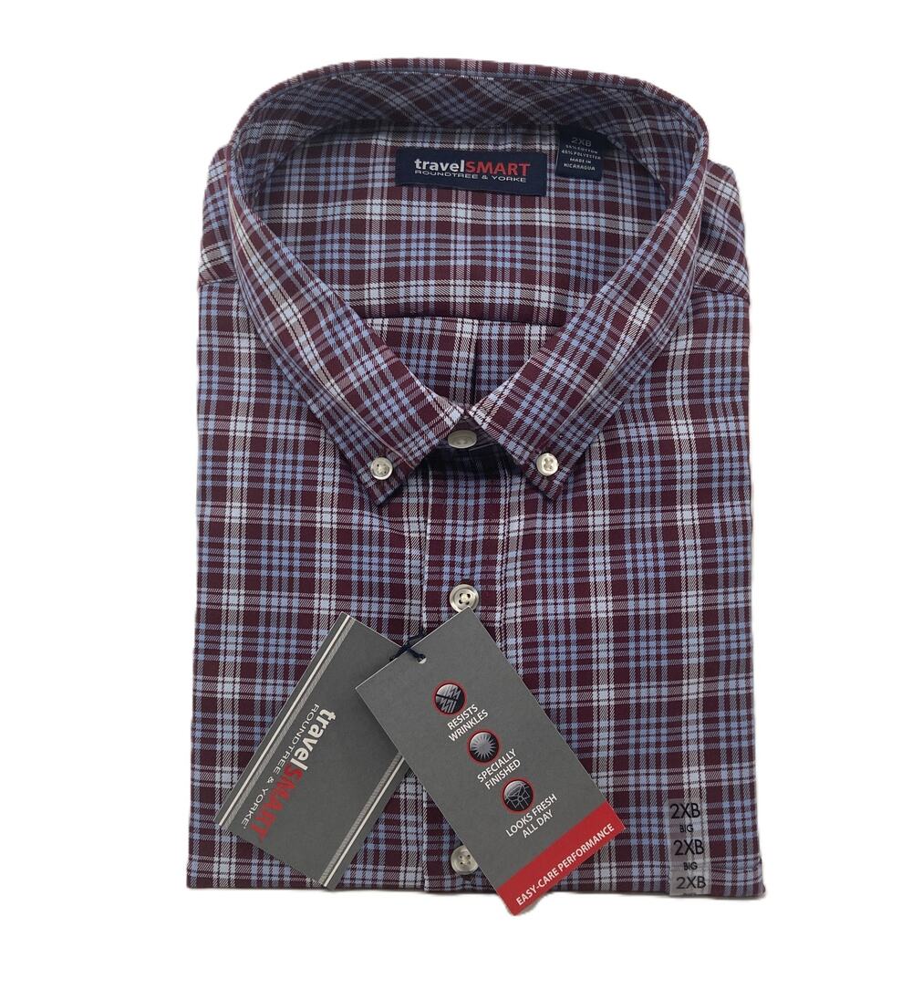 Roundtree & Yorke Shirt TravelSmart Big & Tall Men's 2XB Dress Shirt Plaid NWT